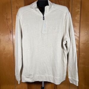 Tommy Bahama Flipside Mens Large Tan Ribbed Half Zip Pullover Sweater NWT